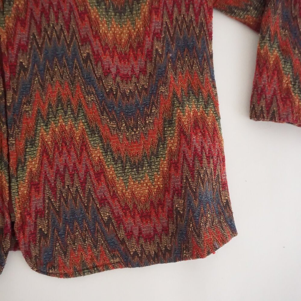 Vintage BonWorth Red Gold Southwestern Tapestry Zip Jacket Western Patchwork XLP - Picture 7 of 10